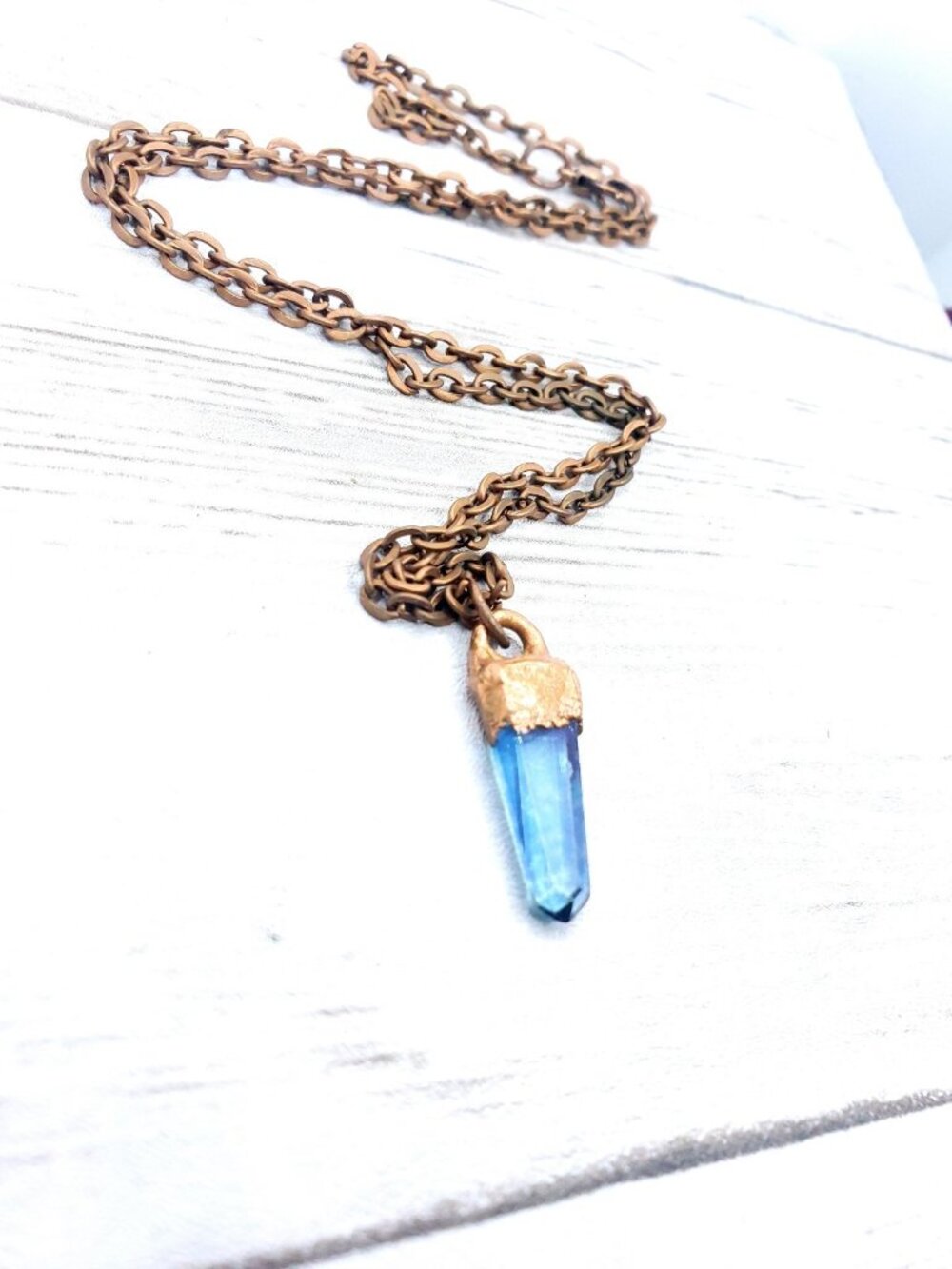 Blue copper crystal Necklace handmade